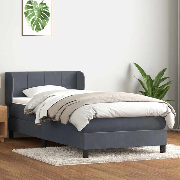 vidaXL Cama box spring con colch&oacute;n terciopelo gris oscuro 90x210 cm