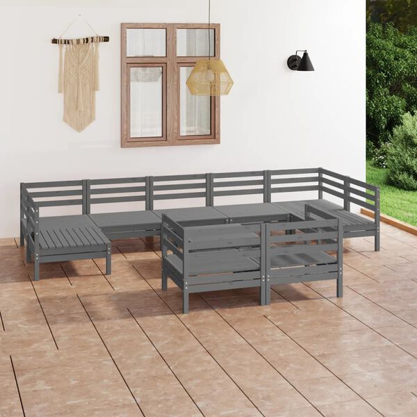 vidaXL Juego de muebles de jard&iacute;n 10 piezas madera maciza pino gris