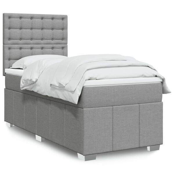 vidaXL Cama box spring con colch&oacute;n tela gris claro 100x200 cm