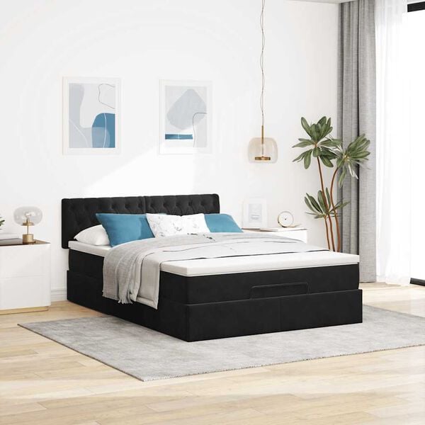 vidaXL Estructura cama otomana colchón terciopelo negro 140x200cm