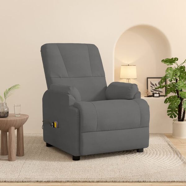 vidaXL Sill&oacute;n de masaje el&eacute;ctrico piel de ante sint&eacute;tico gris oscuro
