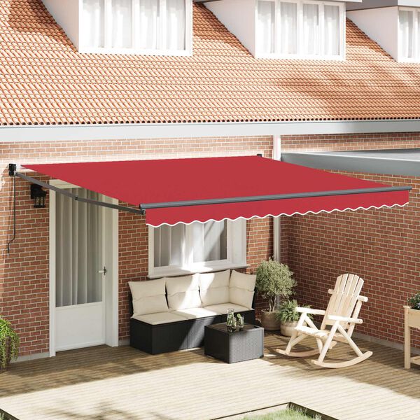 vidaXL Toldo Retr&aacute;ctil Manual Rojo 400 x 300 cm Poli&eacute;ster y Aluminio