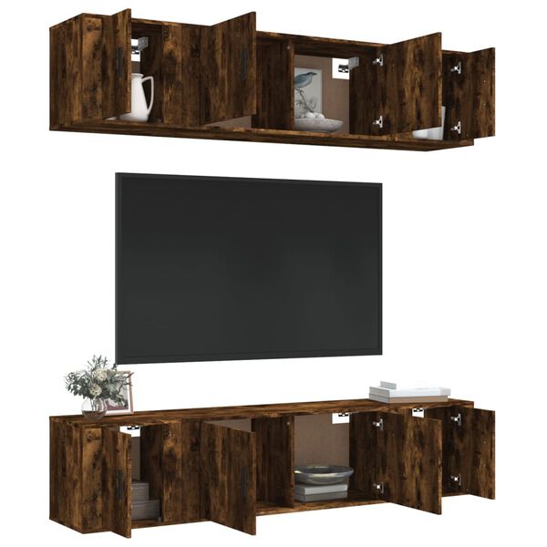 vidaXL Set de muebles de TV 6 pzas madera contrachapada roble ahumado