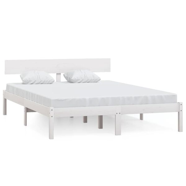 vidaXL Estructura de cama sin colch&oacute;n madera maciza blanco 140x190 cm