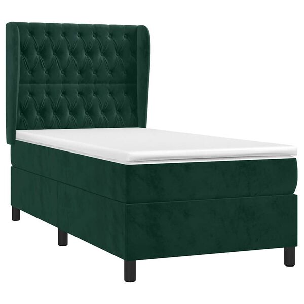 vidaXL Cama box spring con colch&oacute;n terciopelo verde oscuro 90x190 cm