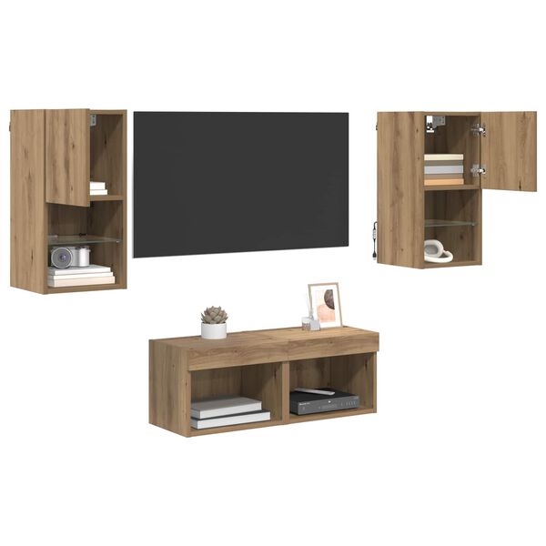 vidaXL Gabinetes de pared para TV 4 pcs Roble artesanal