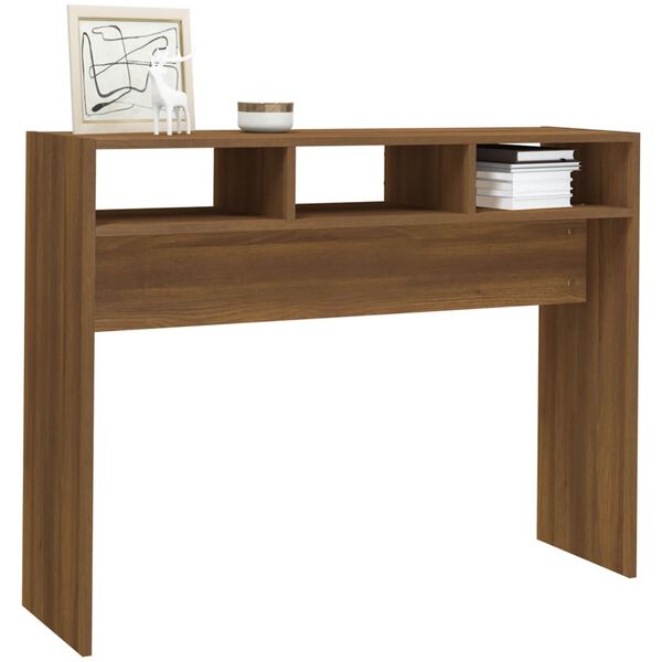 vidaXL Mesa consola madera contrachapada roble marr&oacute;n 105x30x80 cm