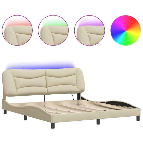 vidaXL Estructura de cama con LED sin colch&oacute;n Hvar tela color crema 180x200 cm