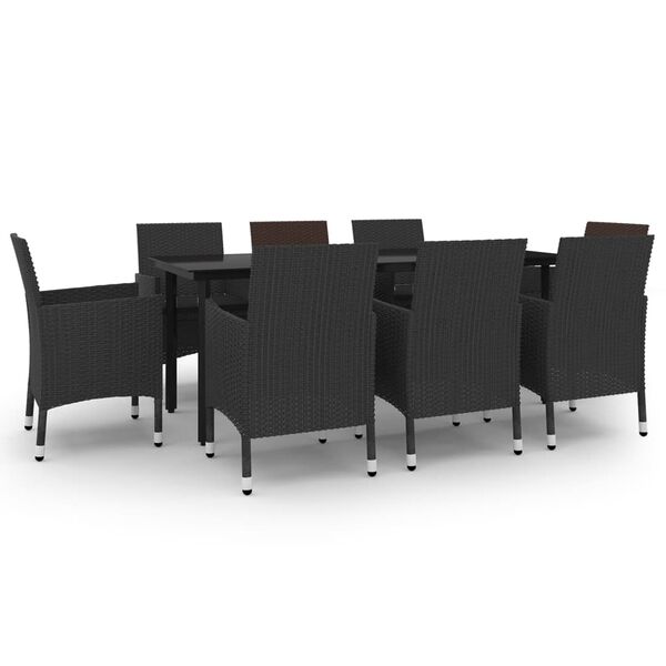 vidaXL Set comedor de jard&iacute;n 9 pzas y cojines rat&aacute;n sint&eacute;tico y vidrio