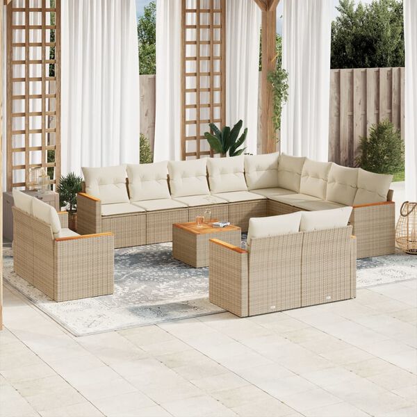 vidaXL Set sof&aacute;s de jard&iacute;n con cojines 13 pzas rat&aacute;n sint&eacute;tico beige