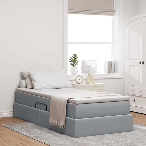 vidaXL Cama con almacenamiento y colch&oacute;n Gris Claro 90 x 190 cm
