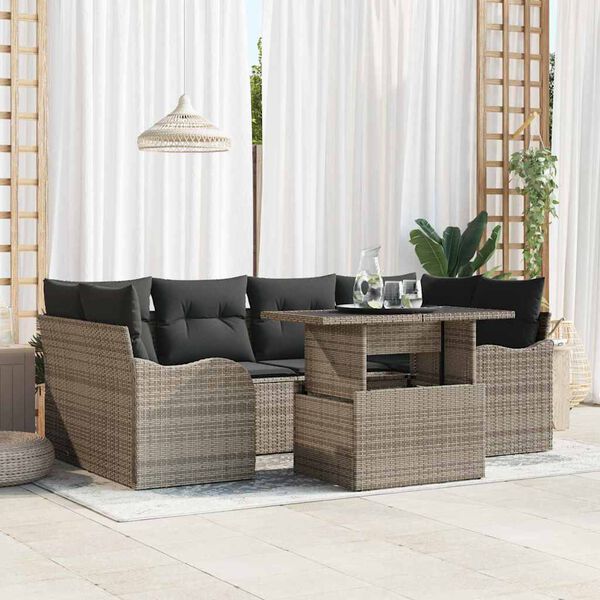 vidaXL Conjunto de sof&aacute; de jard&iacute;n 7 pcs Gris Rattan de Poli&eacute;ster