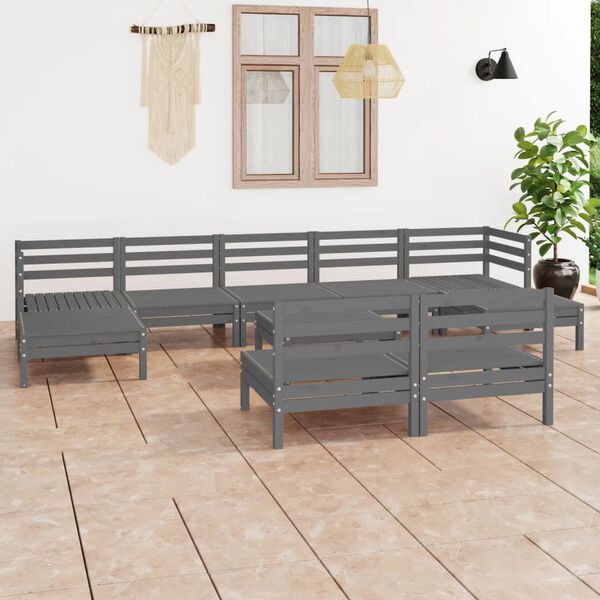 vidaXL Juego de muebles de jard&iacute;n 10 piezas madera maciza de pino gris