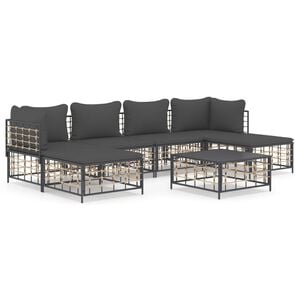 vidaXL Set muebles de jard&iacute;n 7 pzas y cojines rat&aacute;n PE gris antracita