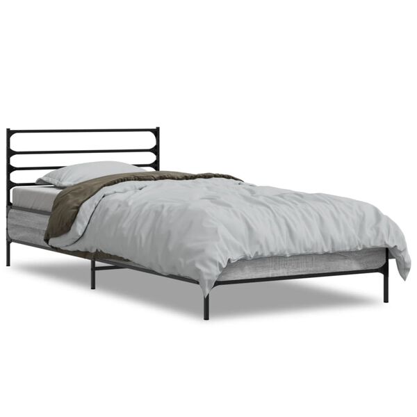 vidaXL Estructura cama madera ingenier&iacute;a metal gris Sonoma 90x190 cm