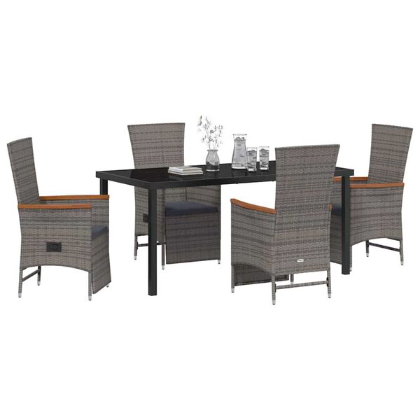 vidaXL Conjunto de Comedor de Jard&iacute;n 5 pcs Gris rat&aacute;n sint&eacute;tico