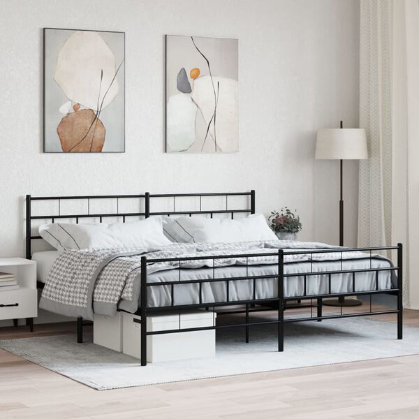 vidaXL Estructura cama sin colch&oacute;n con estribo metal negro 180x200 cm