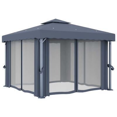 vidaXL Cenador con cortina gris antracita aluminio 3x3 m