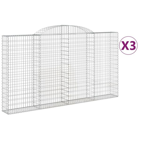 vidaXL Cestas de gaviones 3 uds forma de arco hierro 300x30x160/180 cm