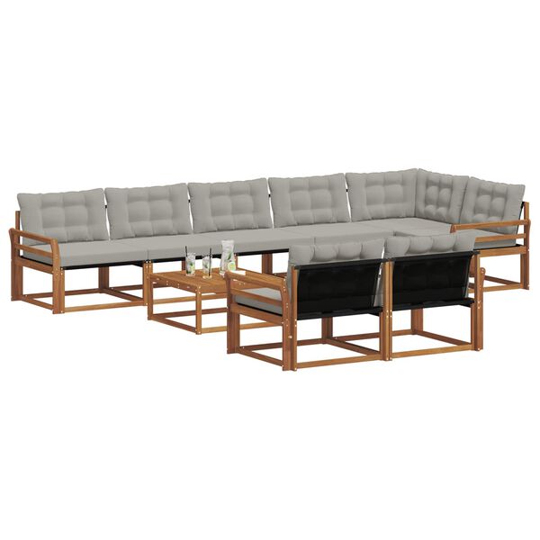 vidaXL Conjunto de sof&aacute;s de exterior 9 pcs Gris Natural y Claro