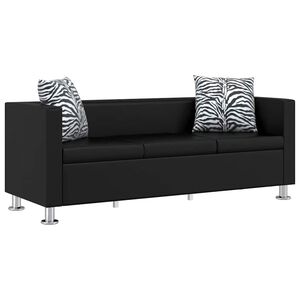 vidaXL Sof&aacute; de 3 plazas de cuero artificial negro