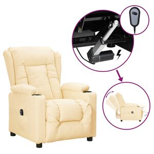vidaXL Sill&oacute;n reclinable el&eacute;ctrico de cuero sint&eacute;tico crema