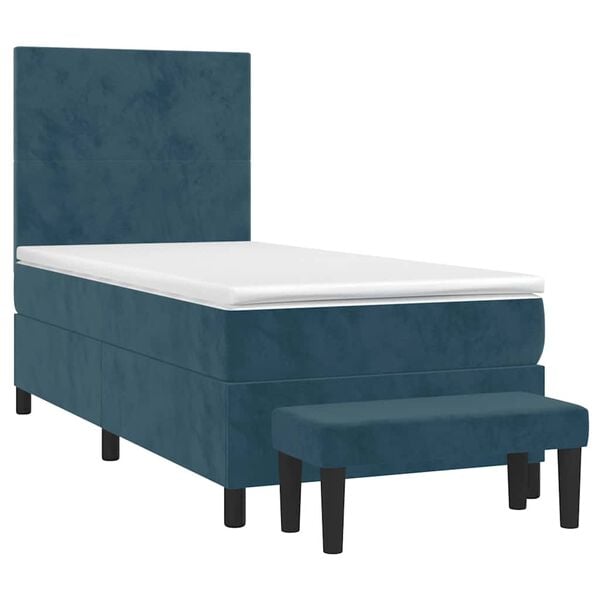 vidaXL Cama box spring con colch&oacute;n terciopelo azul oscuro 100x200 cm