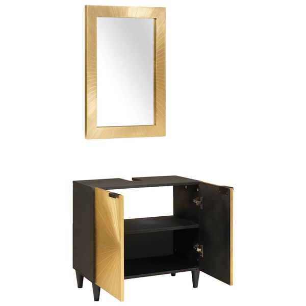 vidaXL Juego de Muebles de Baño con estante 2 pcs Negro y dorado