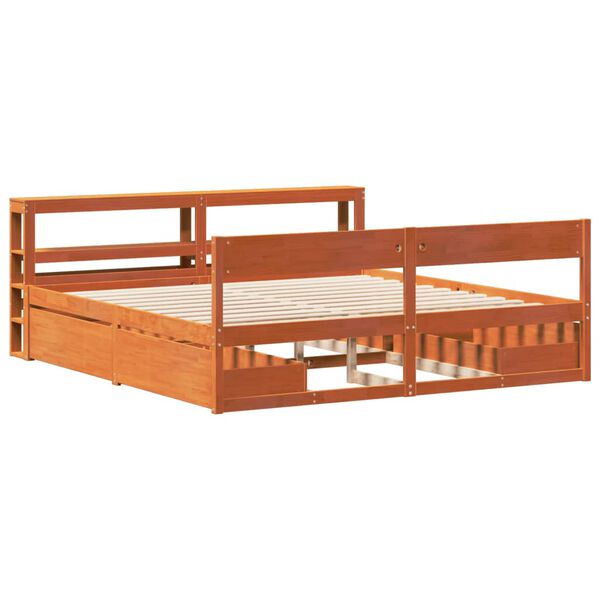 vidaXL Cama sin colch&oacute;n madera maciza de pino marr&oacute;n cera 200x200 cm