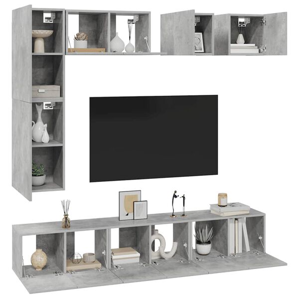 vidaXL Set muebles de sal&oacute;n TV 8 pzas madera ingenier&iacute;a gris hormig&oacute;n