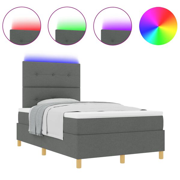 vidaXL Cama Box Spring LED con colch&oacute;n Gris oscuro 120 x 200 cm tela