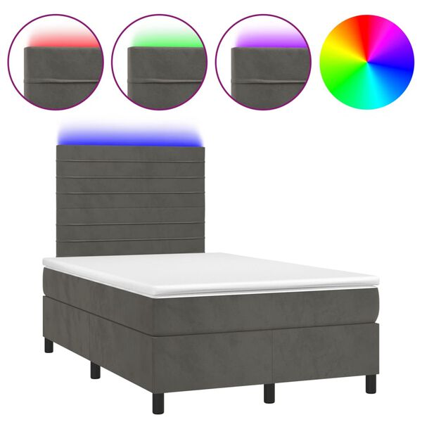 vidaXL Cama box spring colch&oacute;n y LED terciopelo gris oscuro 120x200 cm