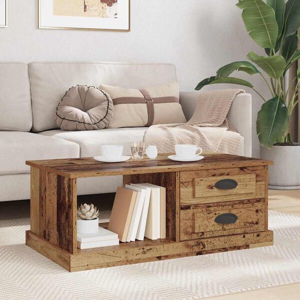 vidaXL Mesa de Caf&eacute; con caj&oacute;n Madera envejecida 90 x 50 x 35 cm
