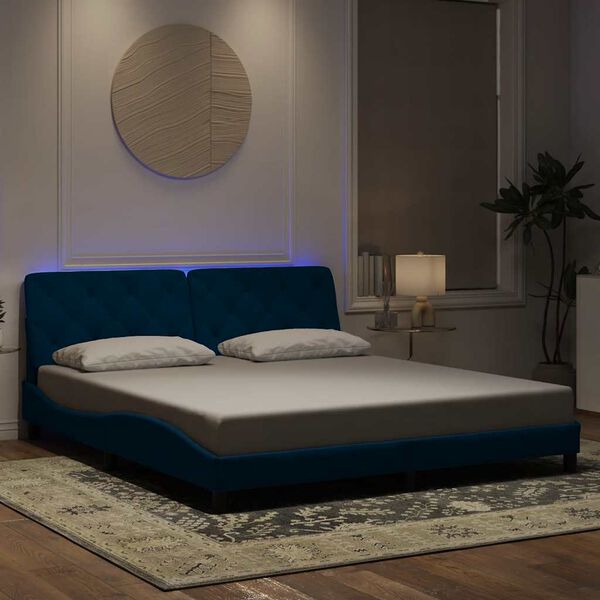 vidaXL Estructura de cama con LED sin colch&oacute;n terciopelo azul 180x200 cm