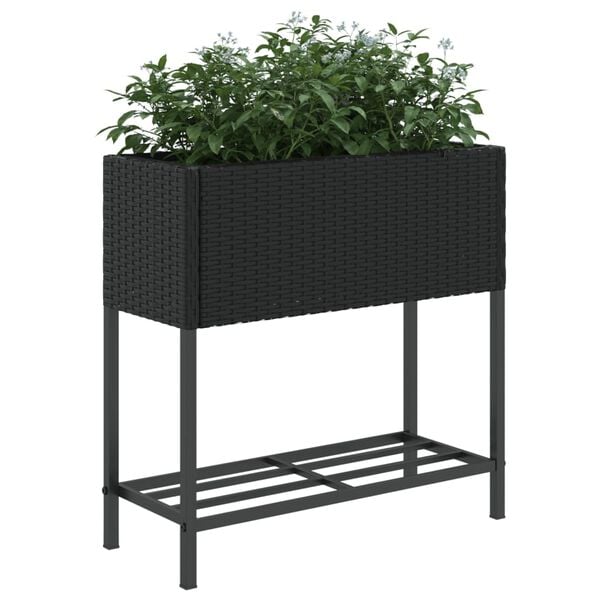 vidaXL Jardineras con estante 2 uds rat&aacute;n sint&eacute;tico negro 70x28x70 cm