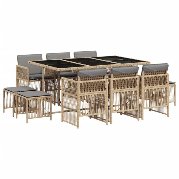vidaXL Set comedor de jard&iacute;n 11 pzas con cojines rat&aacute;n sint&eacute;tico beige