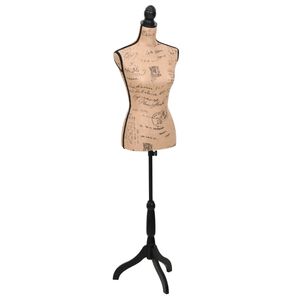 vidaXL Maniqu&iacute; de busto de mujer de yute marr&oacute;n y negro
