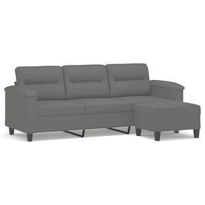 vidaXL Sof&aacute; de 3 plazas y taburete tela microfibra gris oscuro 180 cm