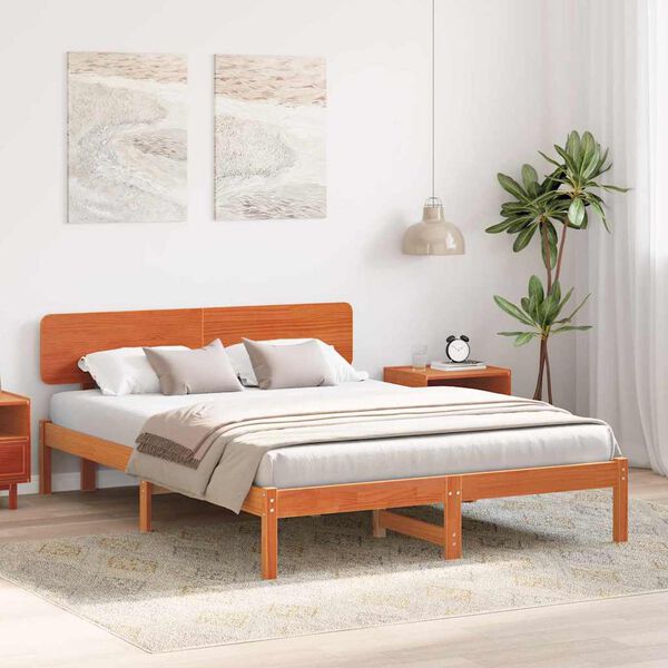 vidaXL Estructura de cama con cabecera Marr&oacute;n cera 140 x 200 cm