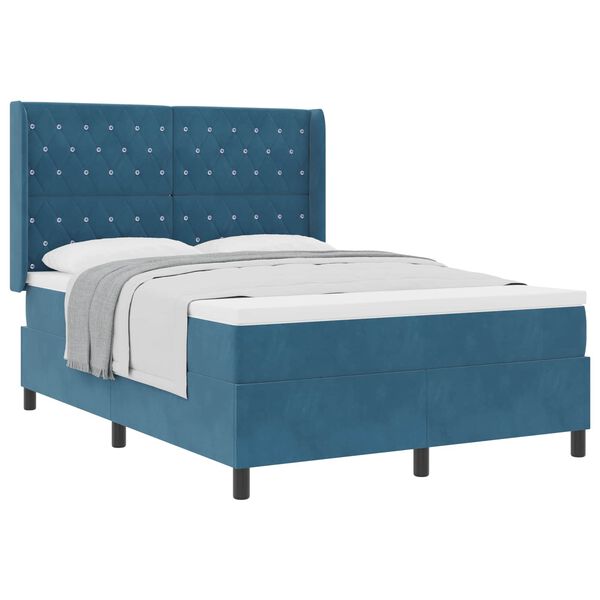 vidaXL Cama tipo Box Spring con colch&oacute;n Azul 140 x 190 cm Terciopelo