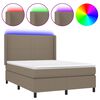 vidaXL Cama box spring colch&oacute;n y luces LED tela gris taupe 140x190 cm