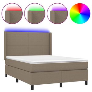vidaXL Cama box spring colch&oacute;n y luces LED tela gris taupe 140x190 cm
