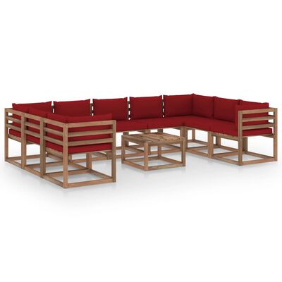 vidaXL Juego de muebles de jardín 10 piezas con cojines rojo tinto
