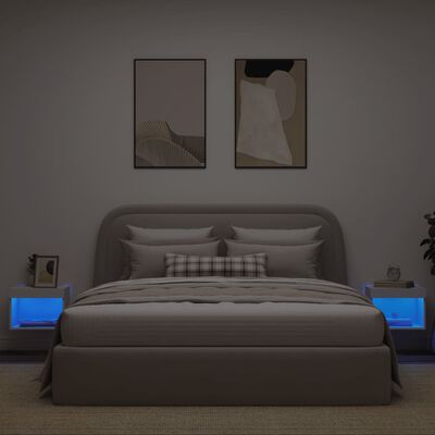 vidaXL Mesitas de noche de pared con luces LED 2 unidades blanco