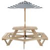 vidaXL Mesa de picnic hexagonal 6 ni&ntilde;os agujero sombrilla madera abeto
