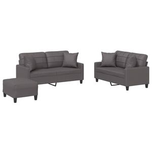 vidaXL Juego de sof&aacute;s con cojines 3 piezas cuero sint&eacute;tico gris