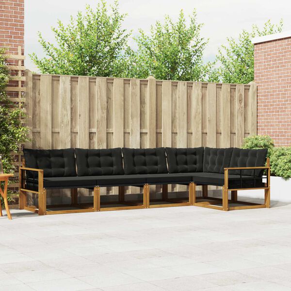 vidaXL Conjunto de sof&aacute;s de exterior con coj&iacute;n 5 pcs Natural y negro