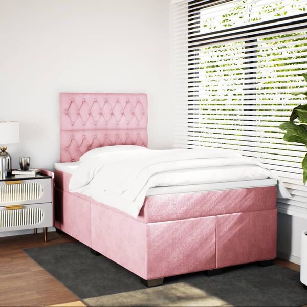 vidaXL Cama box spring con colch&oacute;n terciopelo rosa 120x200 cm