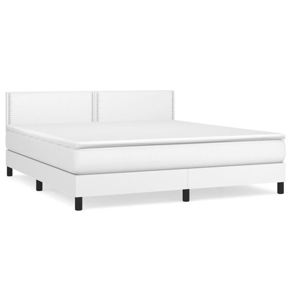 vidaXL Cama box spring con colch&oacute;n cuero sint&eacute;tico blanco 160x200 cm