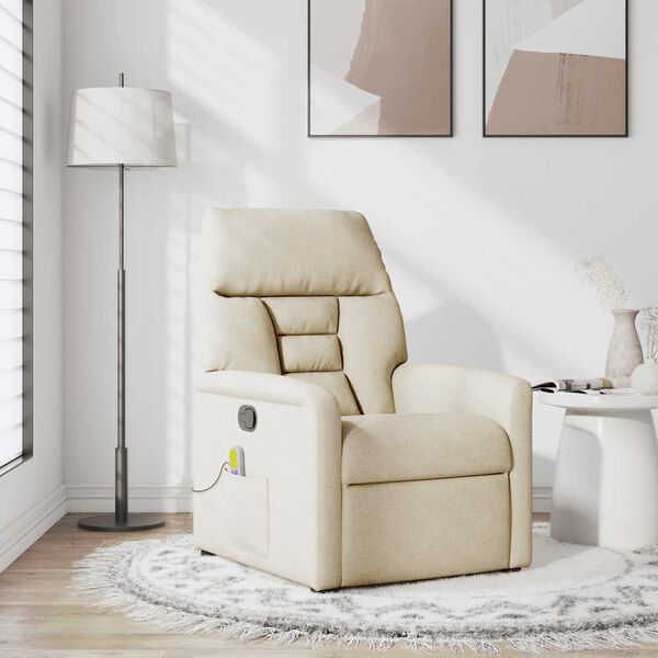 vidaXL Sill&oacute;n de masaje reclinable de tela crema